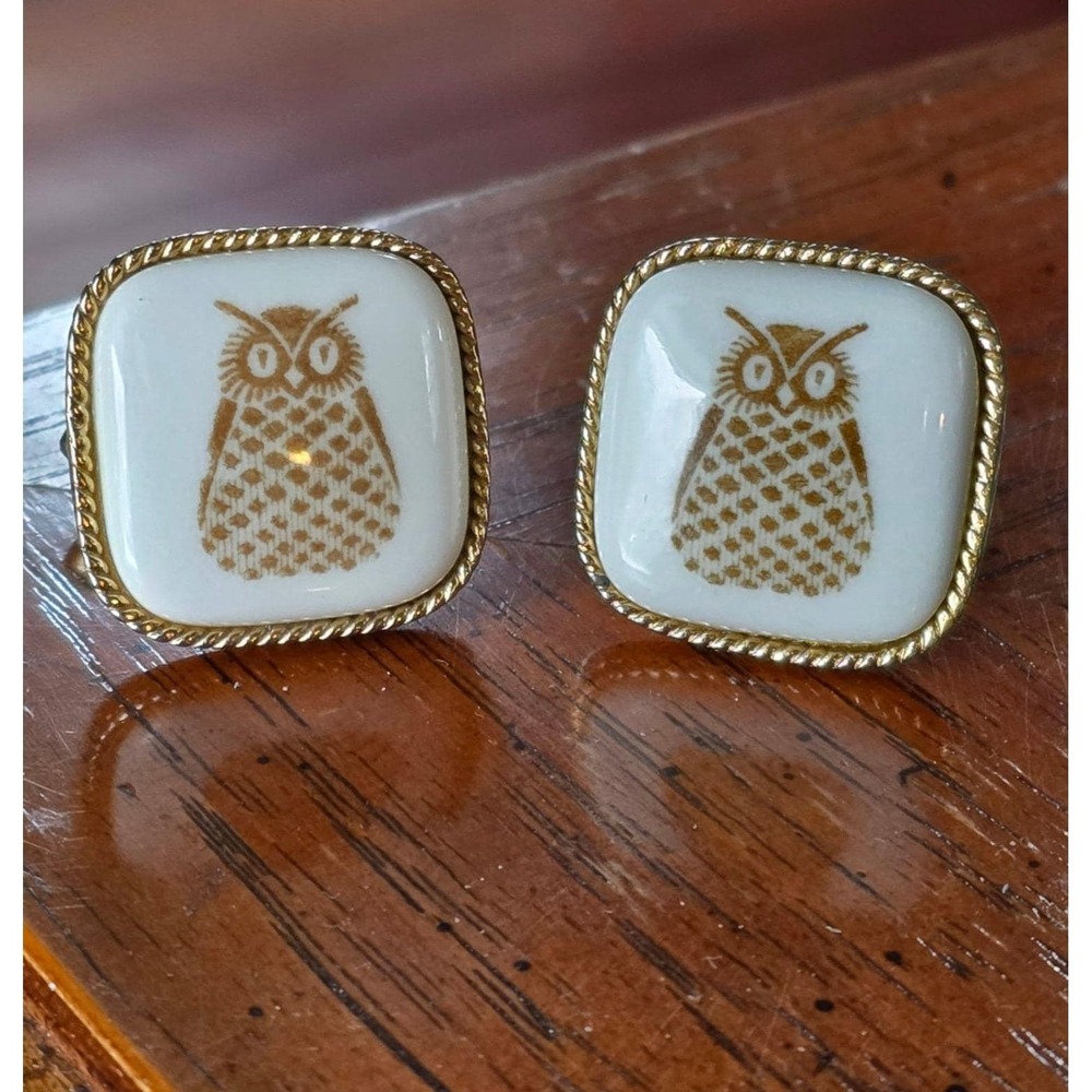 Royal Copenhagen Denmark Cufflinks Rare Fat Owl Design Porcelain Vintage